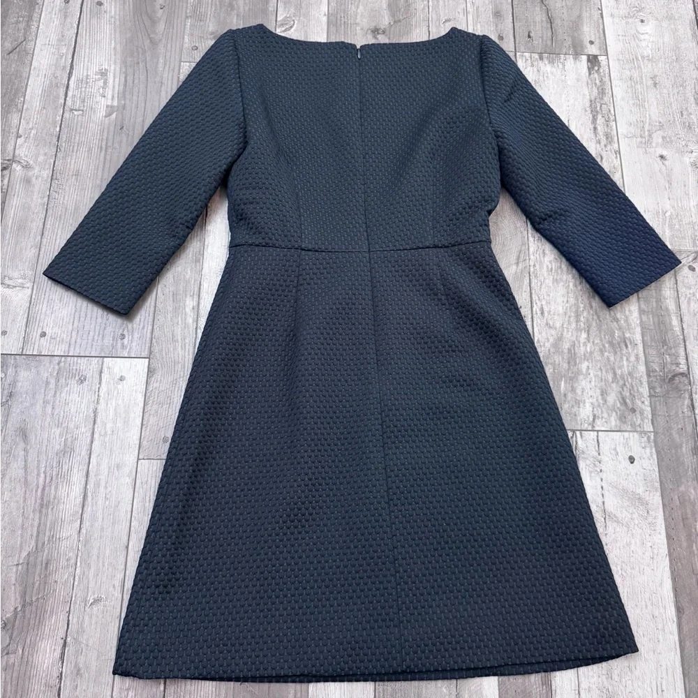 J.Crew Boatneck Sheath Textured Navy Blue Dress 3/4 Sleeve Matelssse 6 - Picture 3 of 9